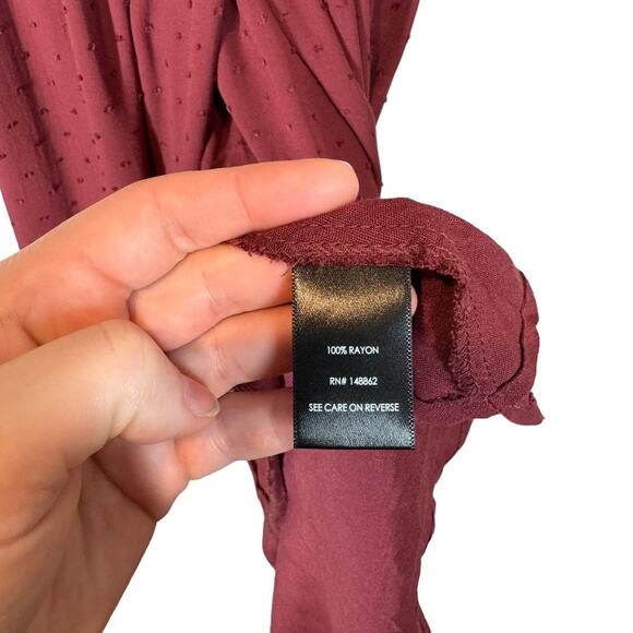 Torrid Midi Swiss Linen Surplice Dress Faux Wrap Burgundy 0 / Large / 12 - Picture 7 of 10